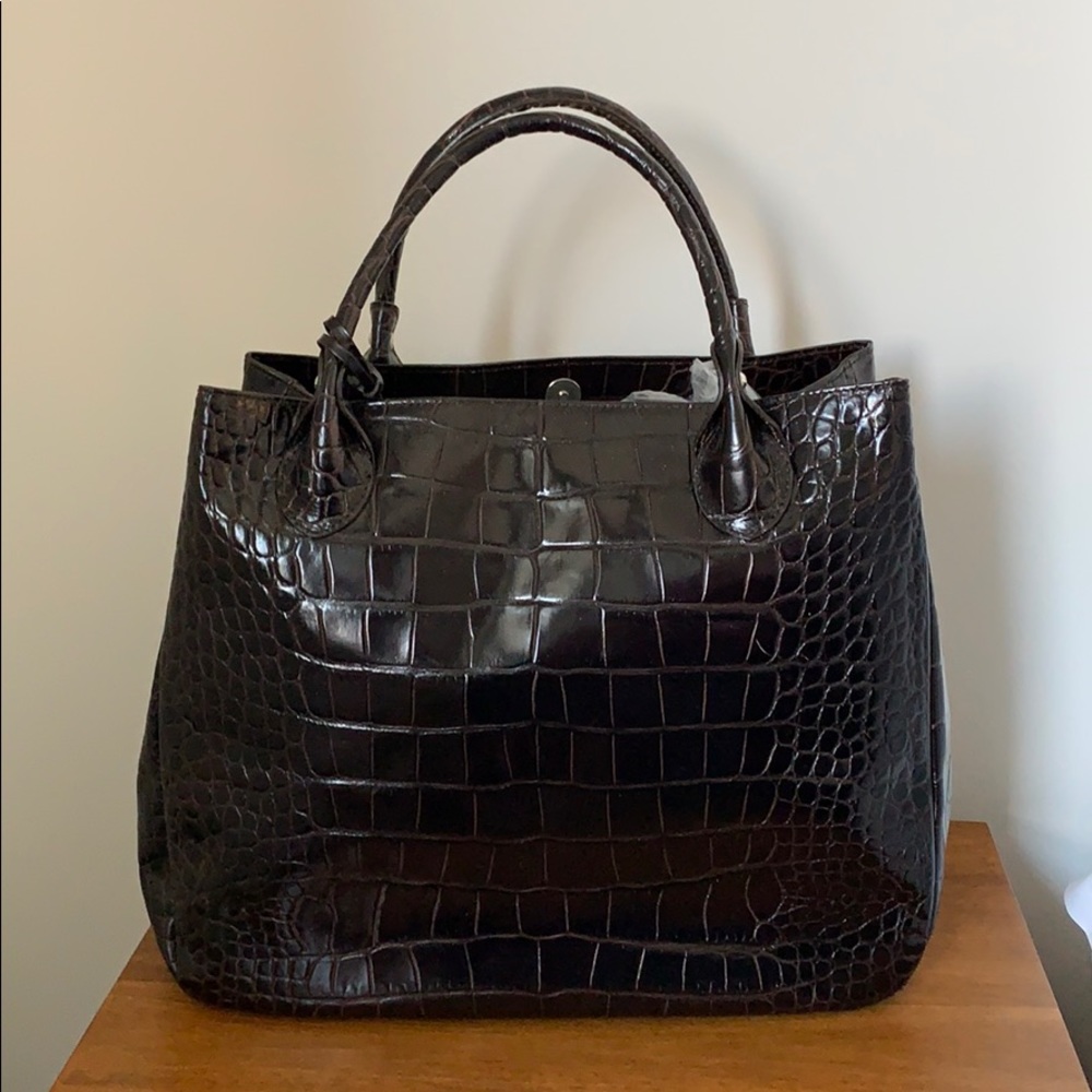 Furla chocolate brown crocodile tote